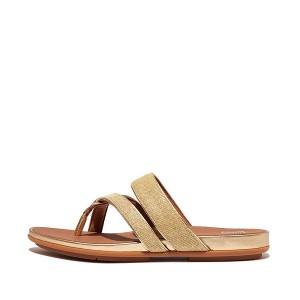 FitFlop Gracie Shimmerlux Strappy Toe-Post Women's Sandals Brown / Gold | 148ZPSUER