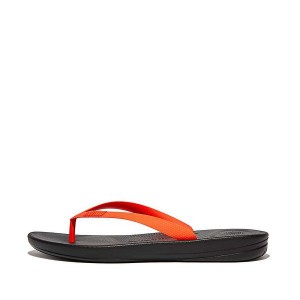 FitFlop Iqushion Ergonomic Men's Flip Flops Black / Orange | 071RIXYDJ