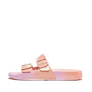 FitFlop Iqushion Iridescent Two Bar Buckle Sliders Women's Slides White | 253QANHRP