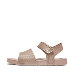 FitFlop Iqushion Junior Shimmer Ergonomic Back-Strap Kids' Sandals Rose Gold | 538VEKAGF