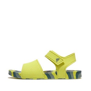 FitFlop Iqushion Junior Wave Print Ergonomic Back-Strap Kids' Sandals Light Green | 829JEVHYG