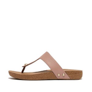 FitFlop Iqushion Leather Toe-Post Women's Sandals Beige | 530ATOCFN