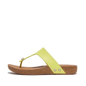 FitFlop Iqushion Leather Toe-Post Women's Sandals Light Green | 653PBCFIH