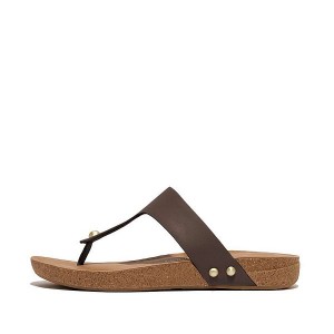 FitFlop Iqushion Leather Toe-Post Women's Sandals Brown | 549DLUAEF