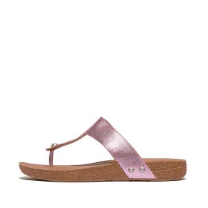 FitFlop Iqushion Metallic Leather Toe-Post Women's Sandals Purple | 856DIGALM