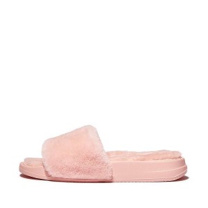 FitFlop Iqushion Shearling Women's Slides Pink / Light Blue | 458XHKQMT