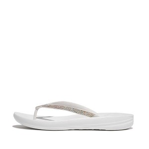 FitFlop Iqushion Sparkle Ergonomic Women's Flip Flops White | 952PISUFX