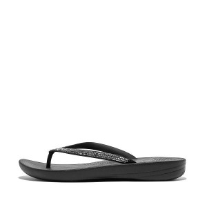 FitFlop Iqushion Sparkle Ergonomic Women's Flip Flops Black | 534QAICZB