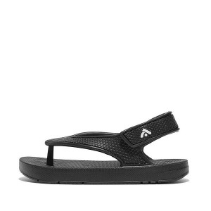 FitFlop Iqushion Toddler Ergonomic Back-Strap Kids' Flip Flops Black | 675PXUTJC