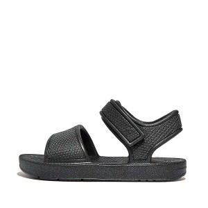 FitFlop Iqushion Toddler Shimmer Ergonomic Back-Strap Kids' Sandals Black | 432JYTMUW