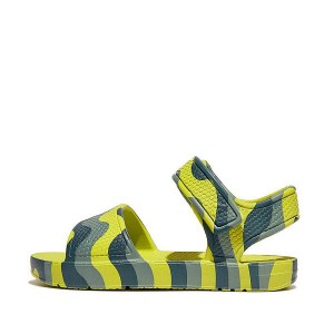 FitFlop Iqushion Toddler Wave Print Ergonomic Back-Strap Kids' Sandals Light Green | 639TYSUPW