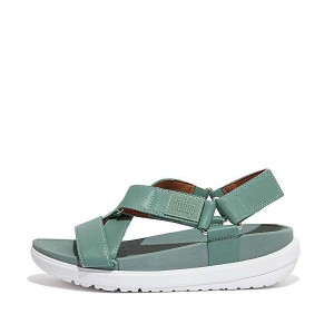 FitFlop Loosh Leather Cross Strap Women's Sandals Green | 630ILDZCP