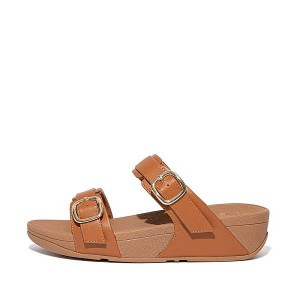 FitFlop Lulu Adjustable Leather Women's Slides Light Brown | 246JSIDRL