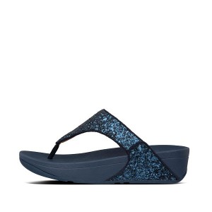 FitFlop Lulu Glitter Toe-Post Women's Sandals Navy | 796ZNPOJC