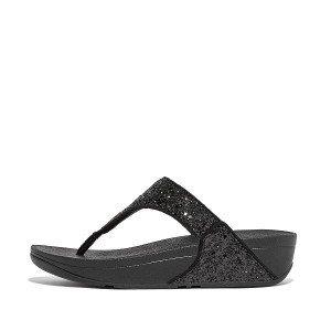 FitFlop Lulu Glitter Toe-Post Women's Sandals Black | 524UZRBMP