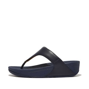 FitFlop Lulu Leather Toe-Post Women's Sandals Deep Blue | 763QXPCJK