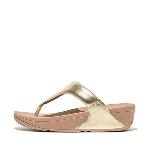 FitFlop Lulu Metallic Leather Toe-Post Women's Sandals Coral / Gold | 462ADWBFR