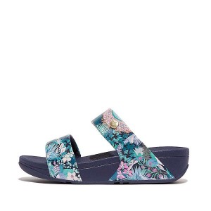 FitFlop Lulu X Jim Thompson Limited Edition Leather Women's Slides Blue | 841GSQPHW