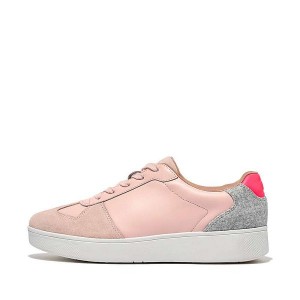 FitFlop Rally Leather Felt Panel Women's Sneakers Pink / Light Blue / Grey | 157TJAHQS