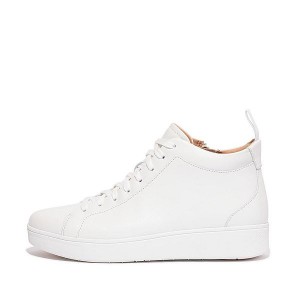 FitFlop Rally Leather High Top Women's Sneakers White | 201MZVDWA