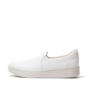 FitFlop Rally Leather Slip On Skate Women's Sneakers White | 827PAQLIZ