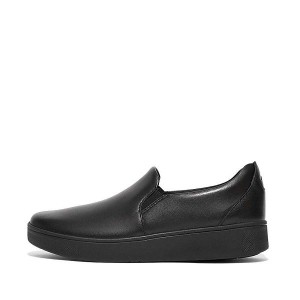 FitFlop Rally Leather Slip On Skate Women's Sneakers Black | 346EBHDIF