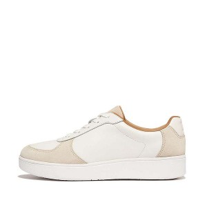 FitFlop Rally Leather Suede Panel Women's Sneakers White / Beige | 316TRUEZQ