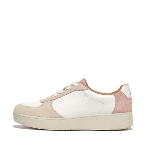 FitFlop Rally Leather Suede Panel Women's Sneakers White / Pink / Blue | 532LCYDKP