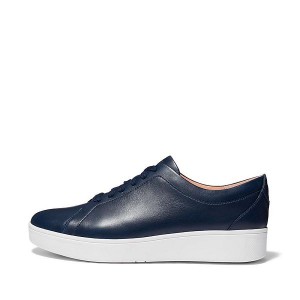 FitFlop Rally Leather Women's Sneakers Navy | 369RBYWKP