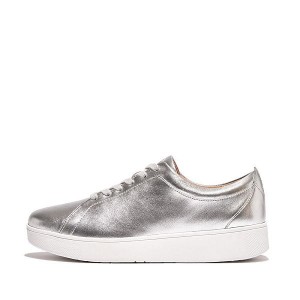 FitFlop Rally Leather Women's Sneakers Silver | 714FHXTPO