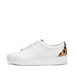 FitFlop Rally Leopard Back Leather Women's Sneakers White / Leopard | 958AMCJYI