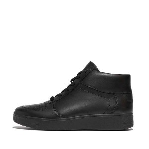 FitFlop Rally Perf Leather Mid Top Panel Women's Sneakers Black | 765TMSHWK