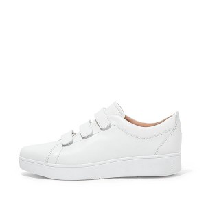 FitFlop Rally Strap Leather Women's Sneakers White | 387PSVWBC