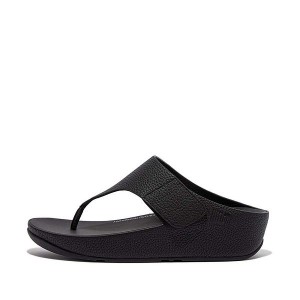 FitFlop Shuv Adjustable Raw Edge Tumbled Leather Toe-Post Women's Sandals Black | 895NOZWBA