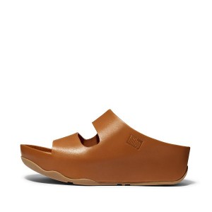 FitFlop Shuv Two Bar Leather Women's Slides Light Brown | 026BUFNJH