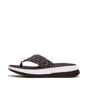 FitFlop Surff Art Webbing Toe-Post Women's Sandals Black | 921UTGBDN