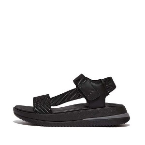 FitFlop Surff Two Tone Sports Webbing Leather Back-Strap Women's Sandals Black | 724FTZEAW