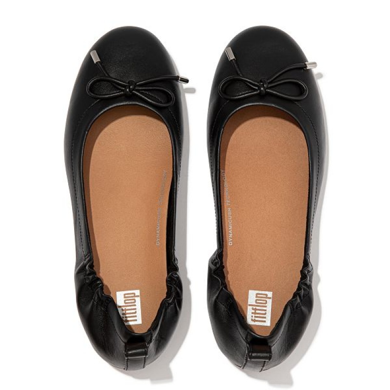 FitFlop Allegro Bow Leather Women's Ballet Flats Black | 764ONGAWZ