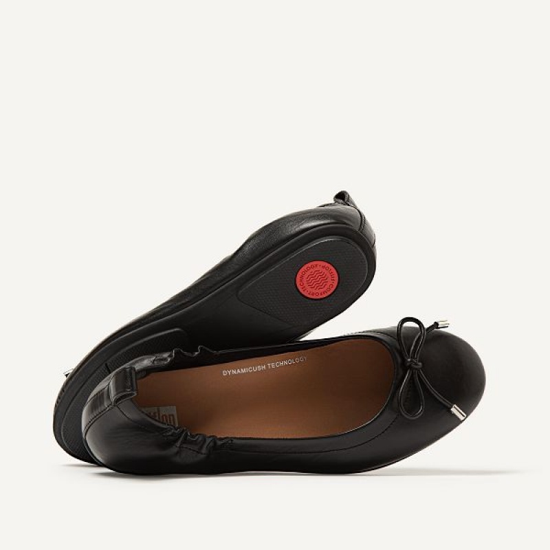 FitFlop Allegro Bow Leather Women's Ballet Flats Black | 764ONGAWZ