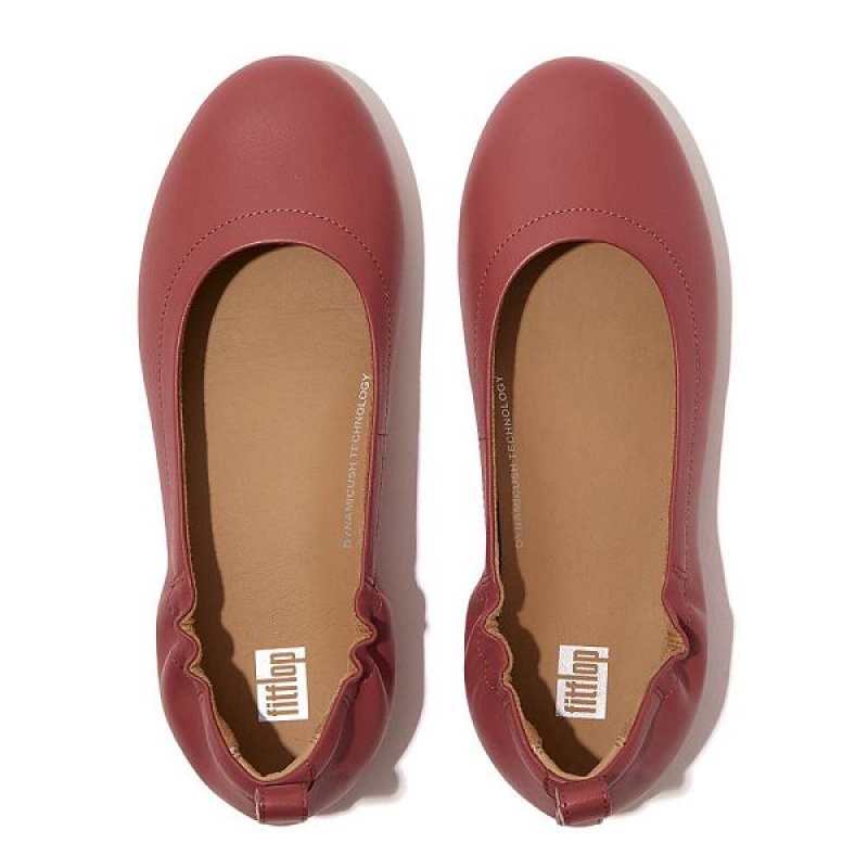 FitFlop Allegro Soft Leather Ballet Pumps Women's Ballet Flats Red | 028YSMHWF