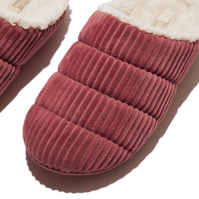 FitFlop Chrissie Biofleece Lined Corduroy Women's Slippers Red | 684VTRQHO