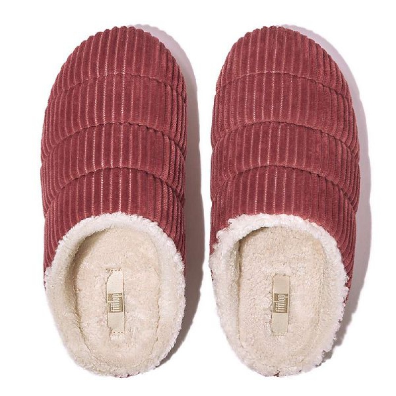 FitFlop Chrissie Biofleece Lined Corduroy Women's Slippers Red | 684VTRQHO