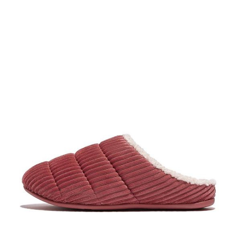 FitFlop Chrissie Biofleece Lined Corduroy Women\'s Slippers Red | 684VTRQHO