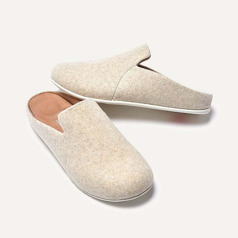 FitFlop Chrissie Ii Haus Felt Women's Slippers White | 293VYZOLG