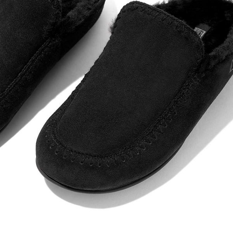 FitFlop Chrissie Ii Haus Shearling Lined Suede Women's Slippers Black | 659PVQIAO