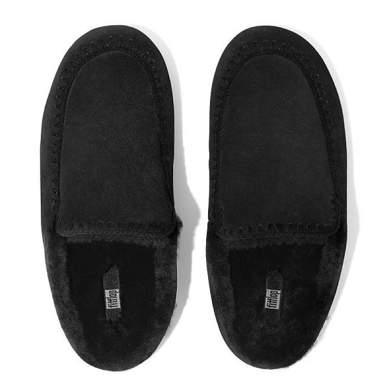 FitFlop Chrissie Ii Haus Shearling Lined Suede Women's Slippers Black | 659PVQIAO