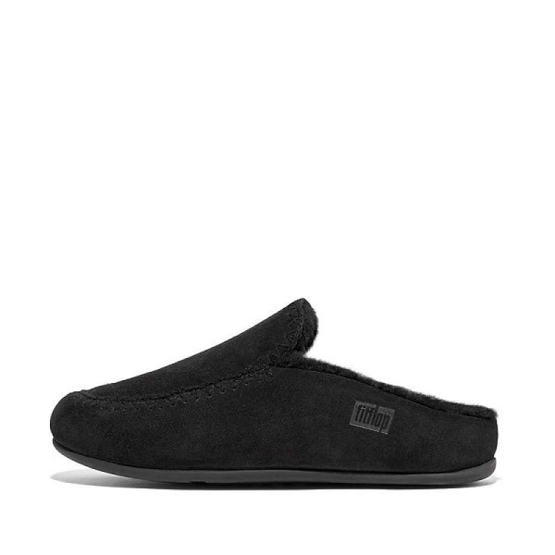 FitFlop Chrissie Ii Haus Shearling Lined Suede Women\'s Slippers Black | 659PVQIAO