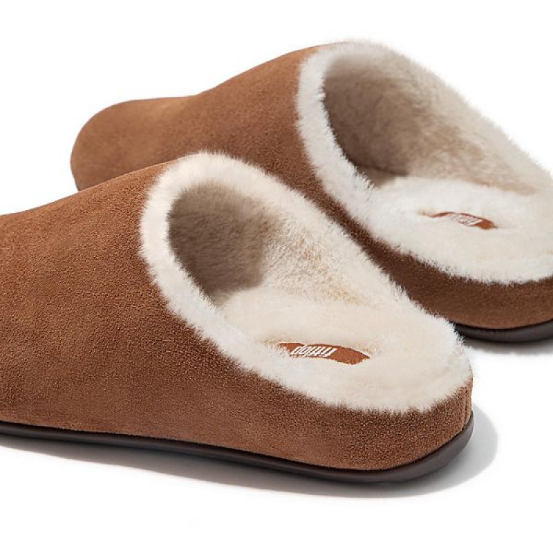 FitFlop Chrissie Shearling Suede Women's Slippers Brown | 453PHKVON