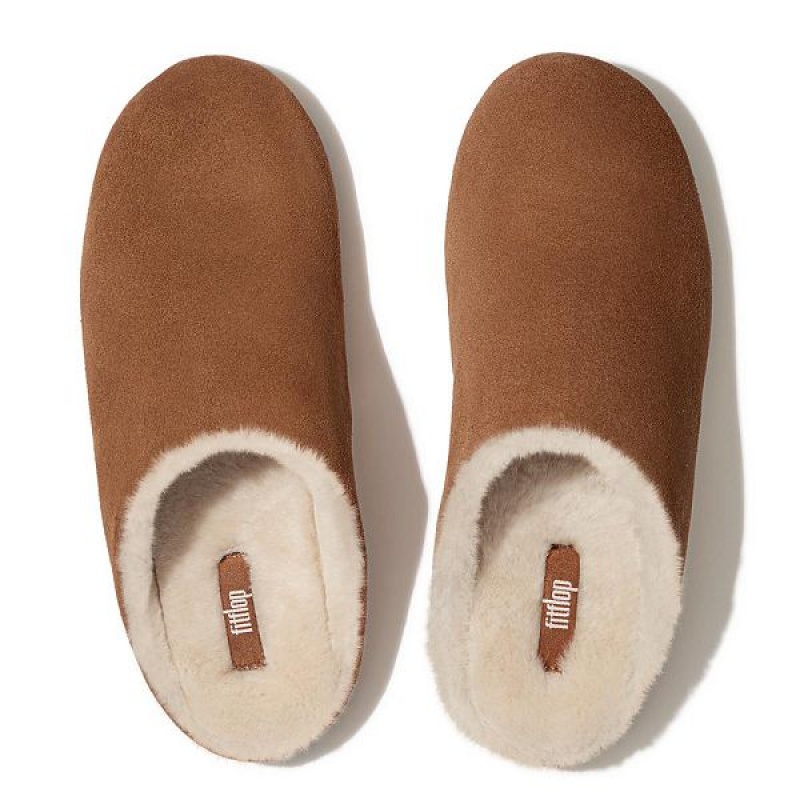 FitFlop Chrissie Shearling Suede Women's Slippers Brown | 453PHKVON