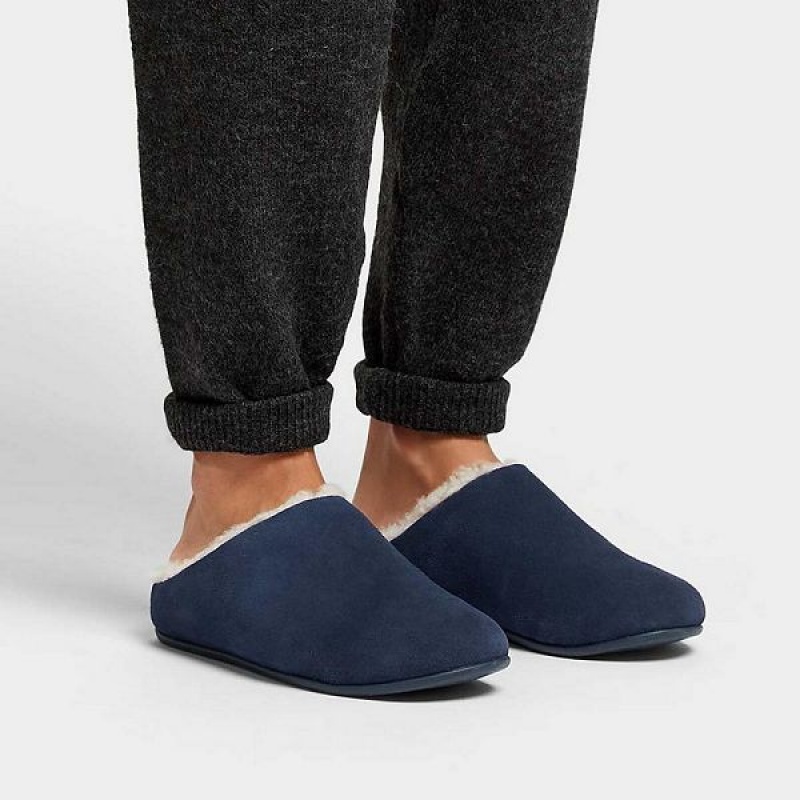 FitFlop Chrissie Shearling Suede Women's Slippers Navy | 714CUPYMQ